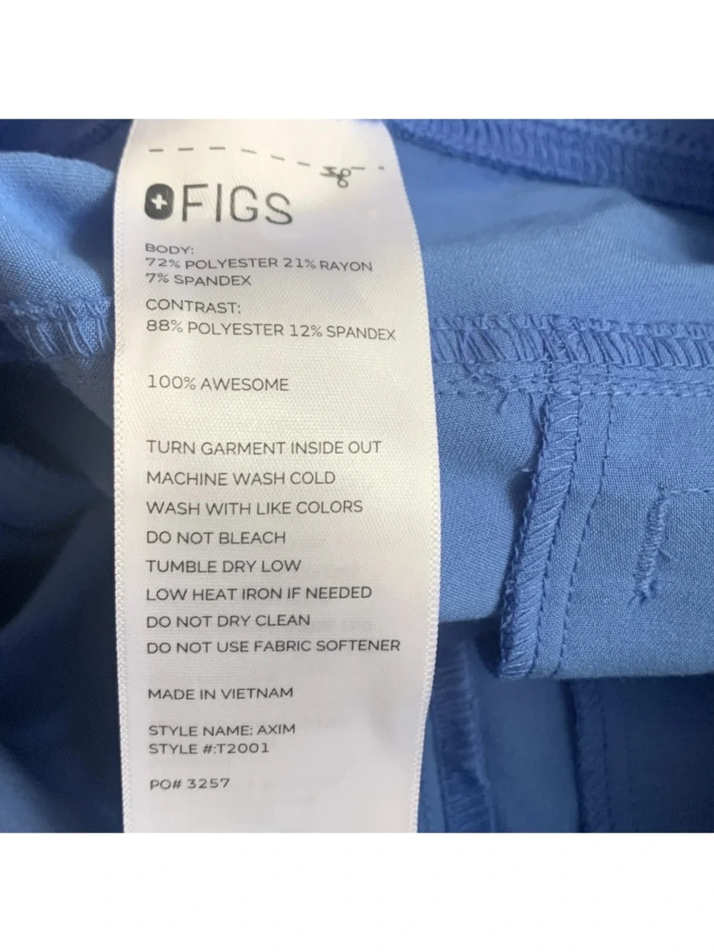 Figs Axim Straight Leg Scrub Pants Mens Sz Medium Ceil Blue Interior Drawstring
